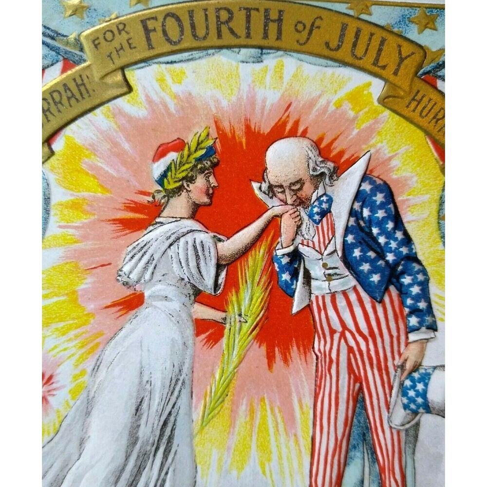 Uncle Sam Kissing Hand Of Lady America 4th Of July Postcard Series 258 Unused